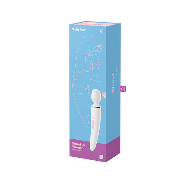 Close-up do Satisfyer Massageador Wand-er Woman XXL Branco, mostrando sua forma ergonômica e material de silicone.
