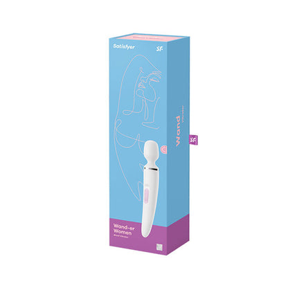 Close-up do Satisfyer Massageador Wand-er Woman XXL Branco, mostrando sua forma ergonômica e material de silicone.