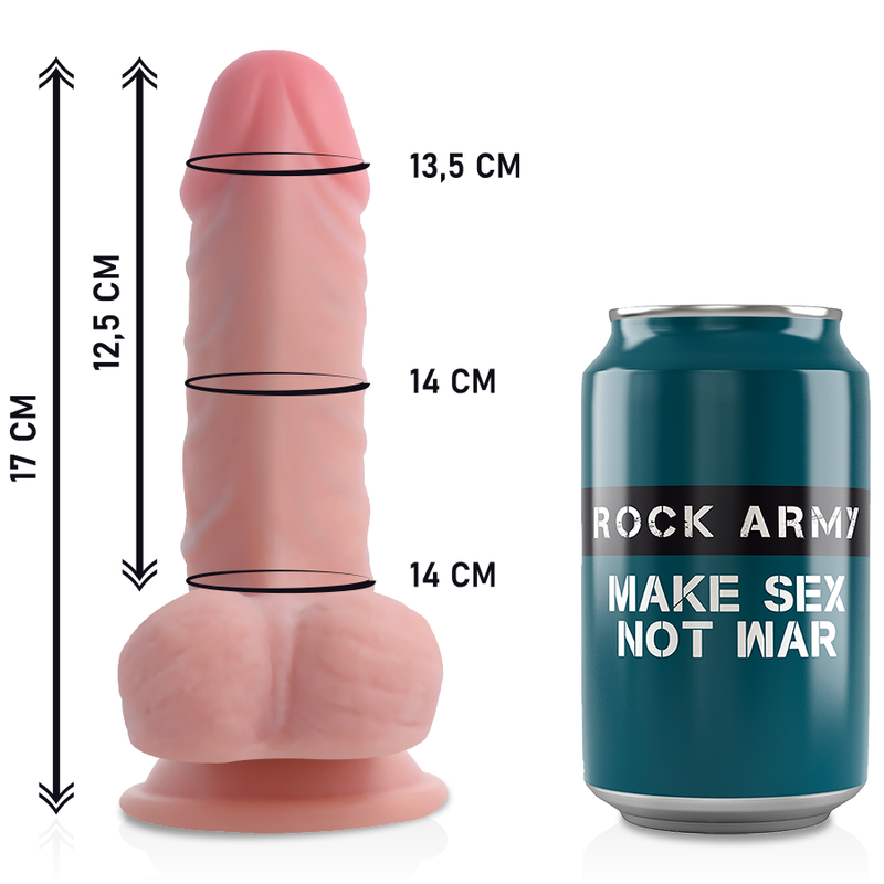 Close-up do ROCKARMY Arnês e Dildo Realista Dupla Densidade 17cm, mostrando textura e funcionalidades.