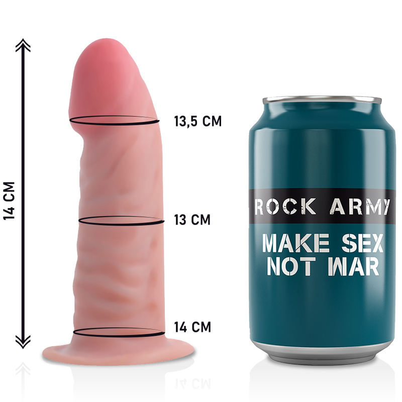 Close-up do ROCKARMY Arnês e Dildo Realista Tiger Dual Densidade 14 CM, mostrando sua textura realista e o arnês ajustável.