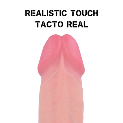Close-up do ROCKARMY Arnês e Dildo Realista Tiger Dual Densidade 14 CM, mostrando sua textura realista e o arnês ajustável.
