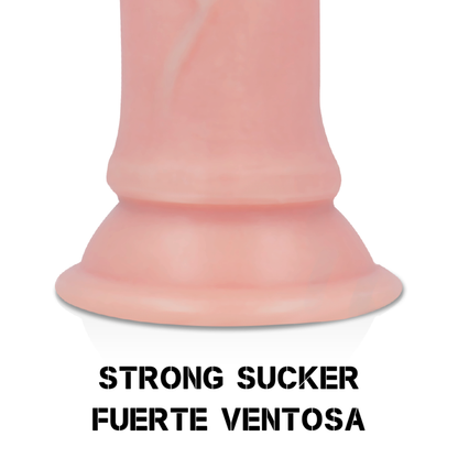 Close-up do ROCKARMY Arnês e Dildo Realista Tiger Dual Densidade 14 CM, mostrando sua textura realista e o arnês ajustável.