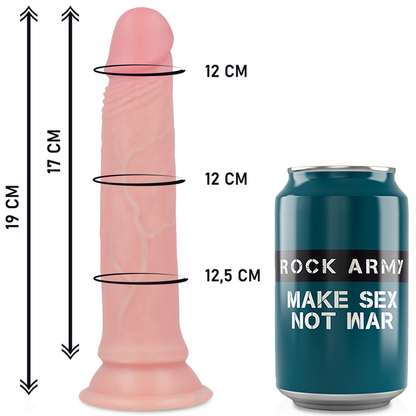 Close-up do ROCKARMY Arnês com Dildo Vibrador Realista Avenger 19cm, mostrando o dildo de silicone líquido e o arnês de couro PU.