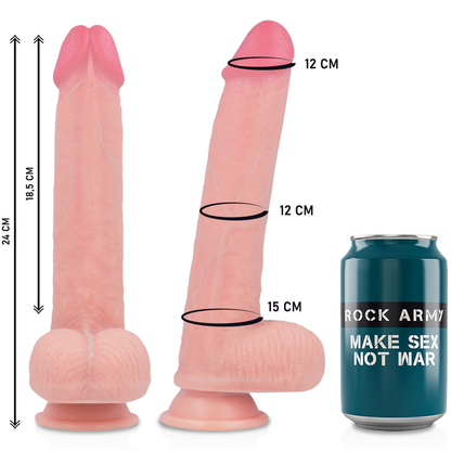ROCKARMY Arnês e Dildo Silicone Líquido Premium Kingcobra 24cm, mostrando textura e detalhes realistas.