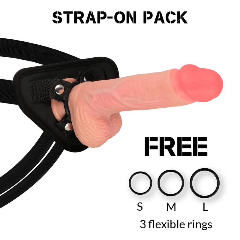 Conjunto ROCKARMY com arnês de couro PU e dildo realista Spitfire de silicone líquido, ideal para prazer versátil.