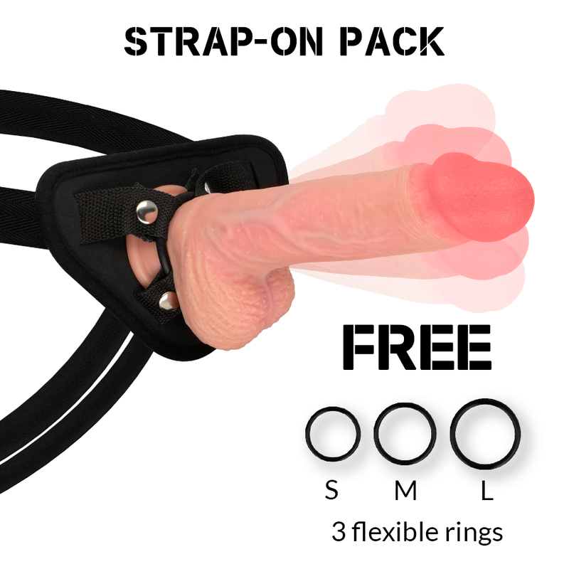 ROCKARMY Arnês com Vibrador Rotador Hawk, mostrando design realista e o arnês de couro PU.