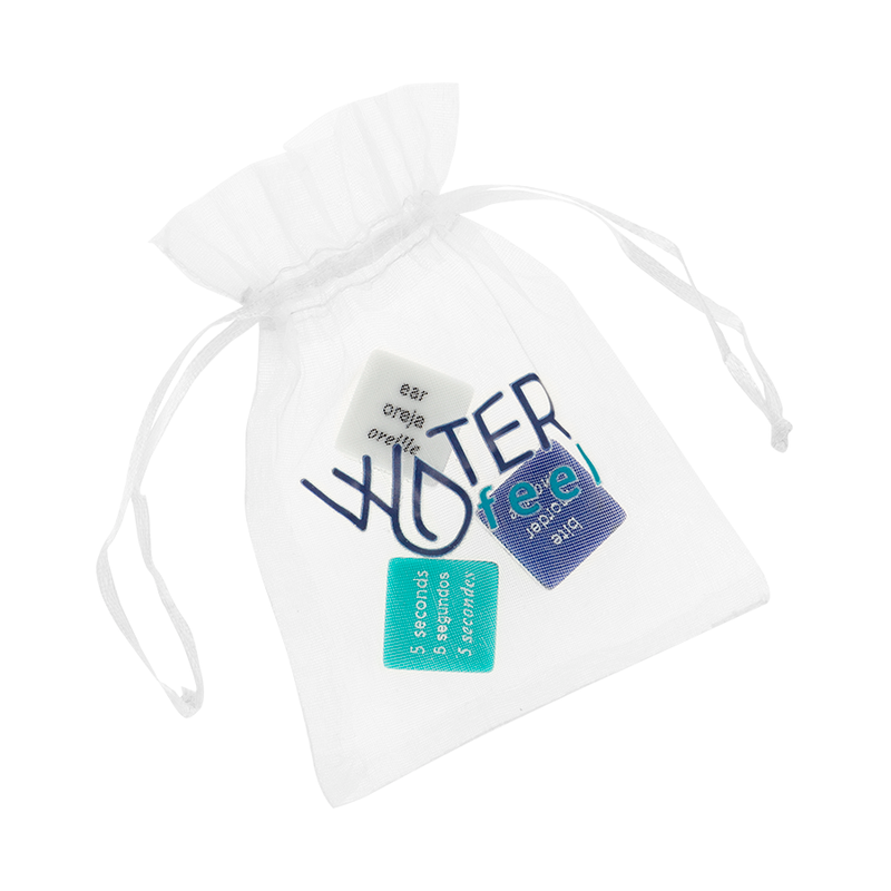 WATERFEEL Jogo de Dados Eróticos para casais, em saco de cetim com dados de ação, localização e tempo.