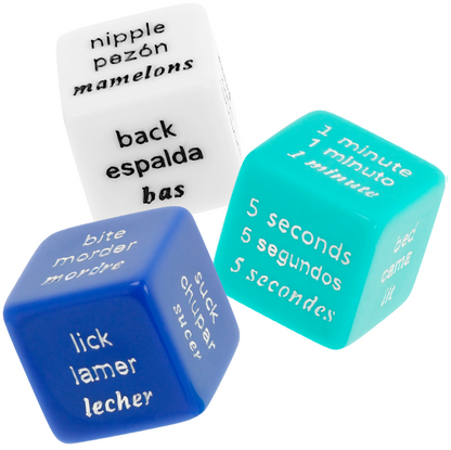 WATERFEEL Jogo de Dados Eróticos para casais, em saco de cetim com dados de ação, localização e tempo.