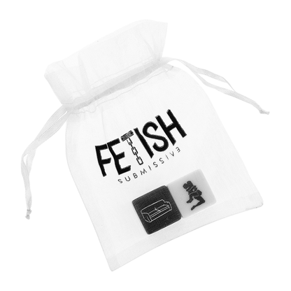 Dados Fetish Submissive para Jogos BDSM, apresentando posições e locais para brincadeiras sensuais.