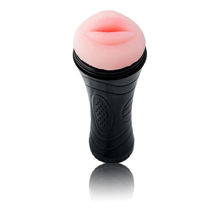 Close-up do Masturbador Boca BAILE com Vibrador, mostrando a textura Pure Skin e detalhes realistas.