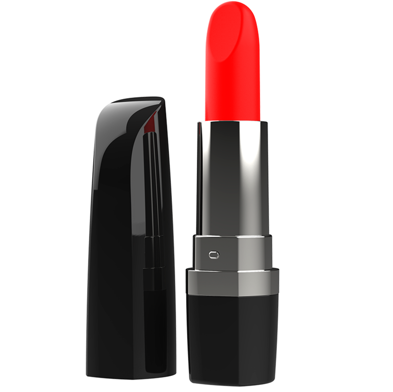 Close-up do INTENSE Mini Vibrador Lippsy, destacando seu design elegante em formato de batom e ponta de silicone macia.