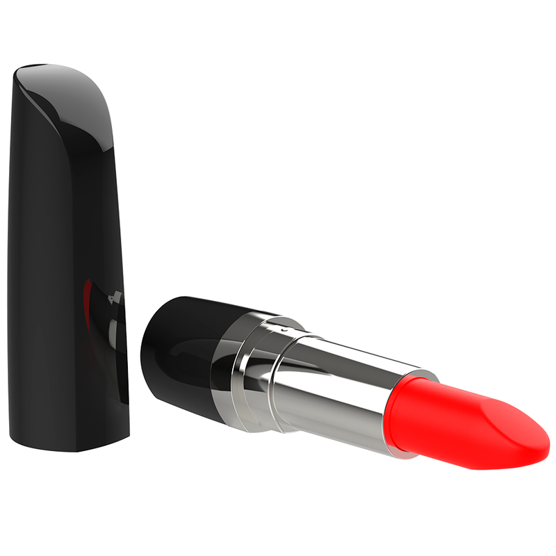 Close-up do INTENSE Mini Vibrador Lippsy, destacando seu design elegante em formato de batom e ponta de silicone macia.