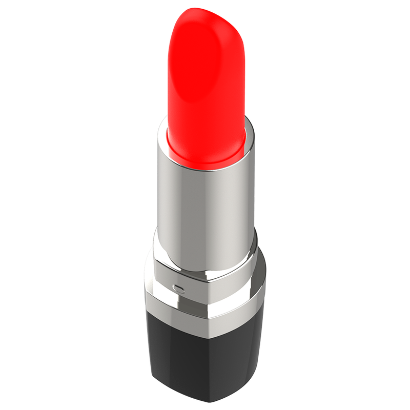 Close-up do INTENSE Mini Vibrador Lippsy, destacando seu design elegante em formato de batom e ponta de silicone macia.
