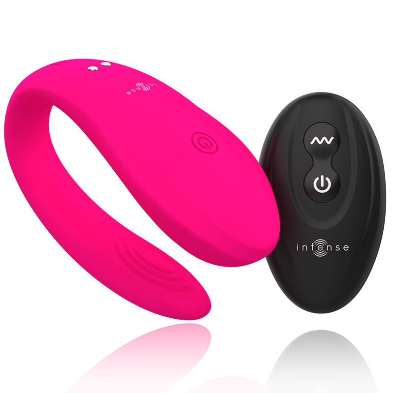 Intense Bruno Vibrador para Casais Rosa com Controlo Remoto, mostrando o design ergonómico e a textura de silicone.