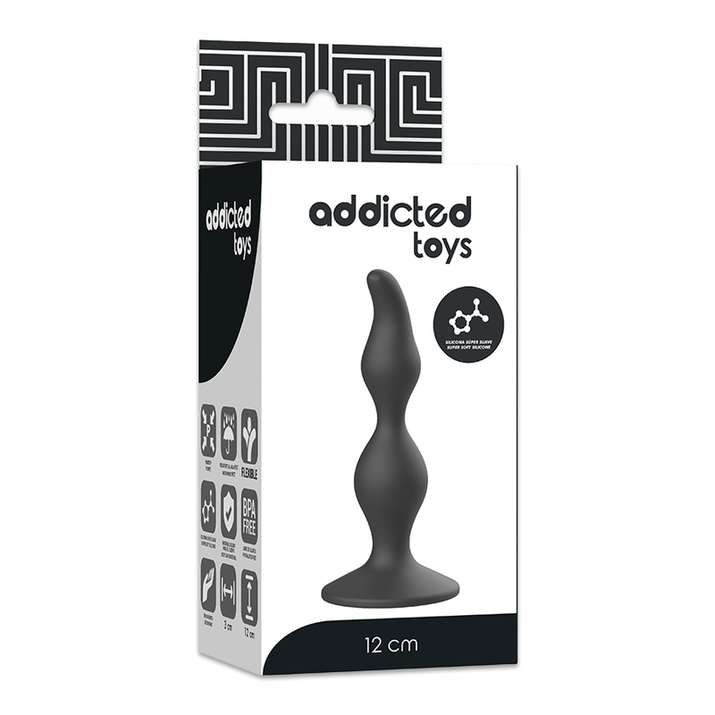 Close-up do Plug Anal ADDICTED TOYS de silicone preto 12cm, mostrando o seu design cónico e base segura.