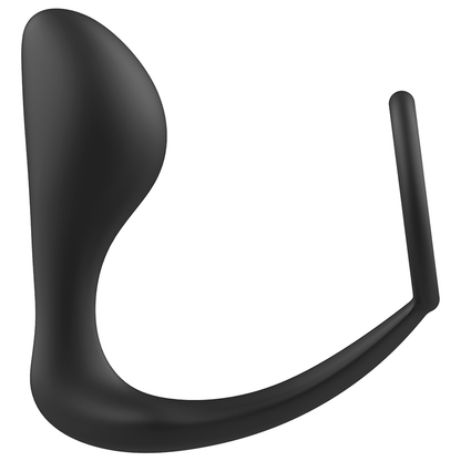 ADDICTED TOYS Plug Anal com Anel Peniano de Silicone Preto, exibindo o design e a textura macia.