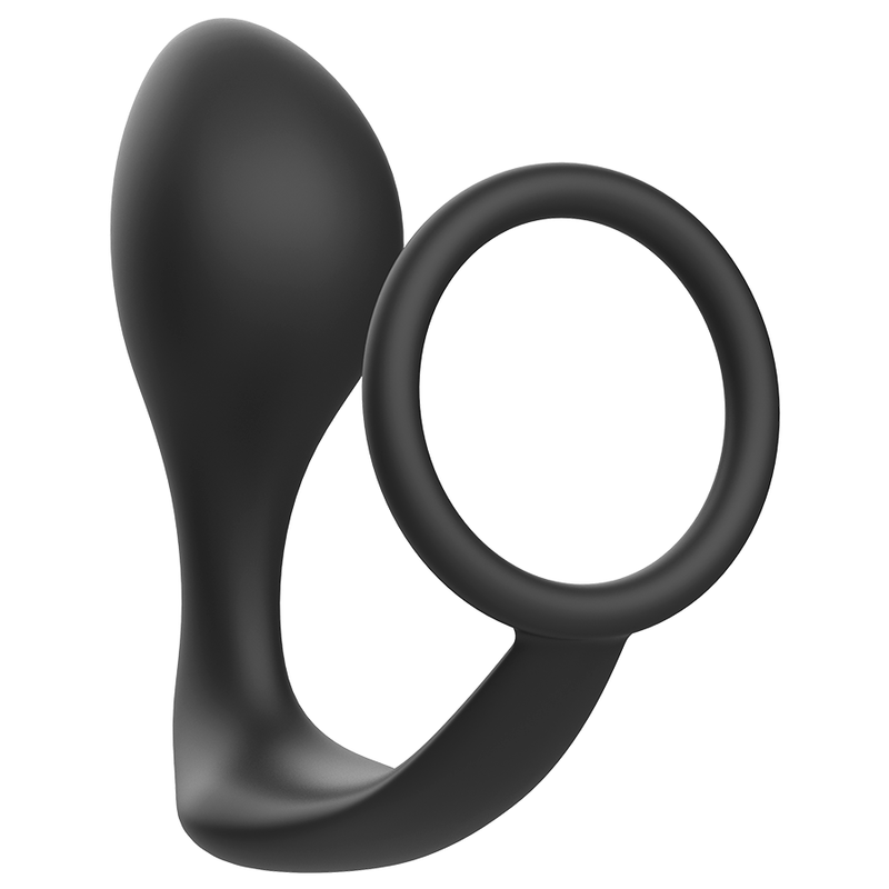 ADDICTED TOYS Plug Anal com Anel Peniano de Silicone Preto, exibindo o design e a textura macia.