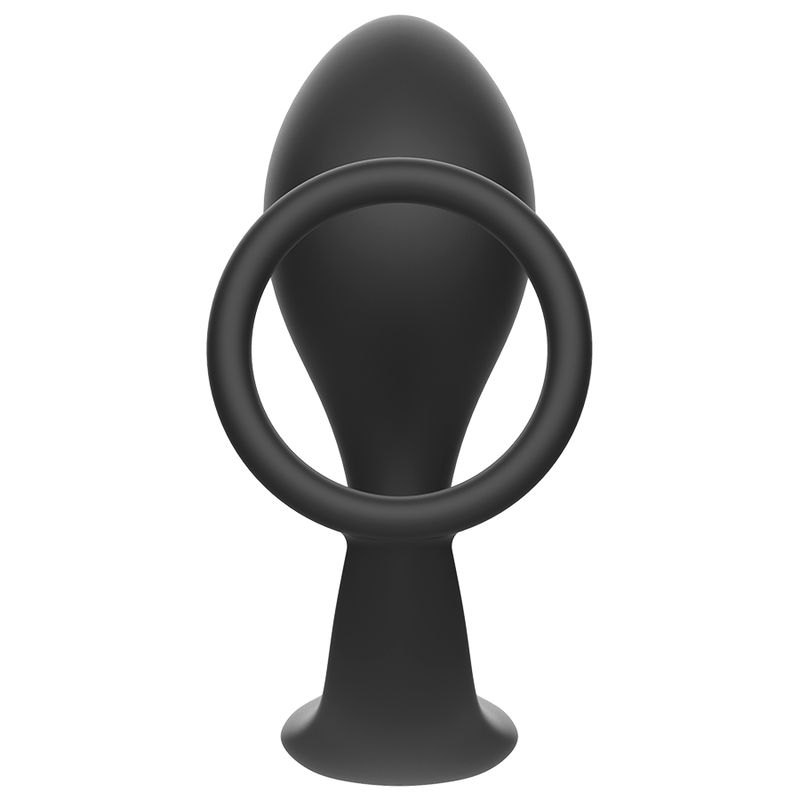 ADDICTED TOYS Plug Anal com Anel Peniano de Silicone Preto, exibindo o design e a textura macia.