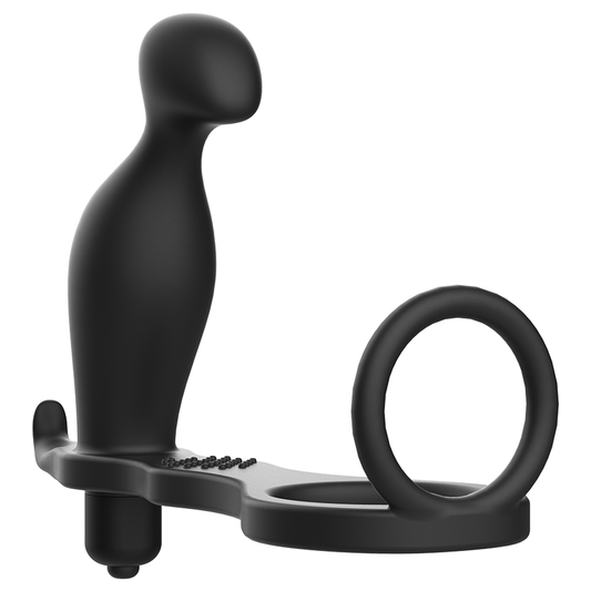 Plug anal vibrador ADDICTED TOYS com anel peniano de silicone preto 12 cm