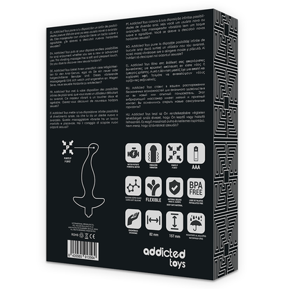 ADDICTED TOYS Massageador Anal Vibratório de Silicone Preto, detalhe da textura suave e design ergonómico para estimulação da próstata.